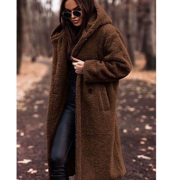 Jackets & Blazers - Coffee Faux Fur Warm Winter Coat